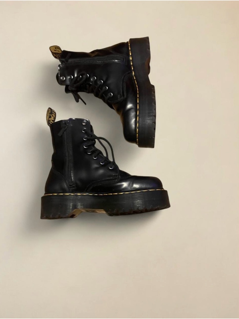 Dr. Martens Black Chunky Platform Lace-Up Boots with Side Zipper. Jadon Smooth